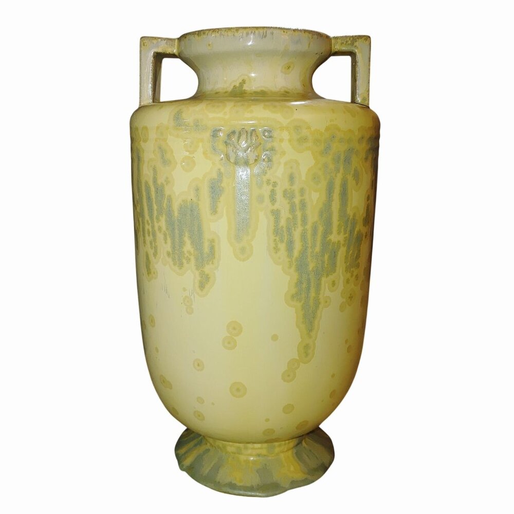 Tall Vase Global Views Ceramic Vintage Dual Handles Lemon Lime 16 Inches
